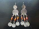 SUPERB ANTIQUE ETHNIC TRIBAL SILVER EARRINGS W/ COINS DATED 1320 MUST 