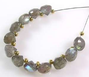 NATURAL BLUE FLASH LABRADORITE FACETED ONION BEADS L15  