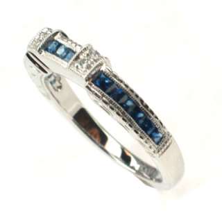 67ct E VS Blue Sapphire & Diamond Wedding Band Ring  