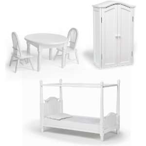  18 inch Doll Canopy Bed, Table & Chairs and Armoire 