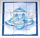 Tea Pot Ceramic Tile Mural Blue Willow Cup 9 pcs 4.25 Backsplash