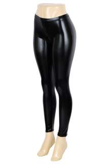 Womens Black Wetlook Shiny Metallic Uplifting Leggings  