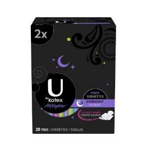  U By Kotex Allnighter Overnight Pads with Wings, 28 Count 