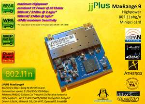 JJPLUS MR9 Atheros AR9160 802.11N ABG 500mW Minipci 3x3 MIMO MA25MP1 