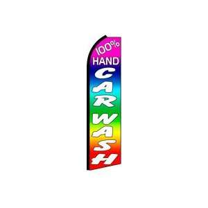  100% HAND CAR WASH (Rainbow) Feather Banner Flag (11.5 x 3 