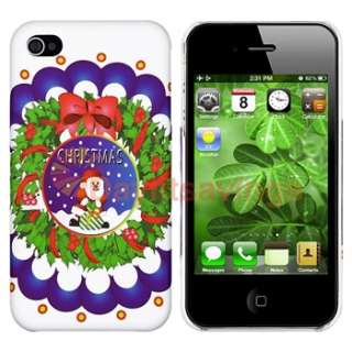 Xmas Hard Case Cover for iPhone 4 4G 4S White Green Blue Santa Wreath 
