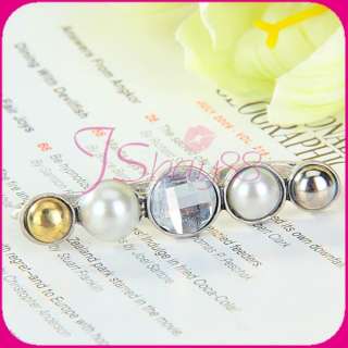 NEW Three Triple Pearl Finger Connector Knuckle Ring Siver Tone  