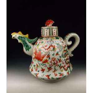  one Five colored Porcelain Tea Pot, Chinese Antique 
