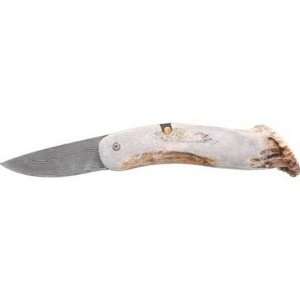 : Silver Stag Knives F23 Damascus Blade Folding Knife with Crown Stag 