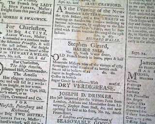 GEORGE WASHINGTON & Family Mount Vernon 1792 Newspaper  
