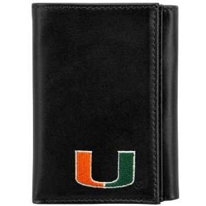   Black Leather Embroidered Tri Fold Wallet: Sports & Outdoors