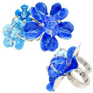  Multi Flower Two Finger Stretch Ring Blue Jewelry