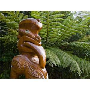 Maori Wood Carving, Ships Cove, Marlborough Sounds, South Island, New 