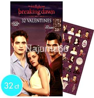   Twilight Breaking Dawn Valentines Cards 32ct + Stickers & Teacher