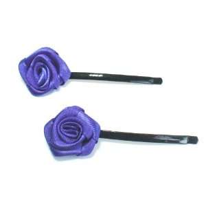   Sapphire Blue Silk Fabrics Rose Flower Hairpin Hair Clip Set Pair