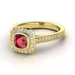  Annabelle Ring, Cushion Ruby 14K Yellow Gold Ring with 
