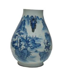 Chinese Porcelain Blue White Mountain Scene Vase s2098  