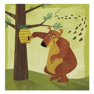  Bear Stealing Honey from Swarm of Bees Premium Giclee 