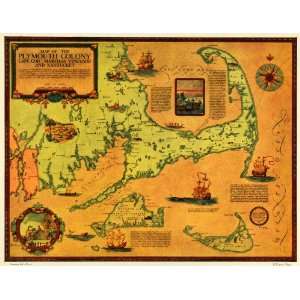 1925 Print Antique Map Cape Cod Marthas Vineyard Nantucket Historic 