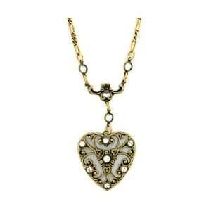  Vintage Filigree Lace Heart W/austrian Crystal Necklace 