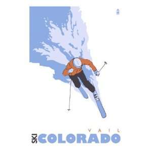  Vail, Colorado, Stylized Skier Premium Poster Print, 18x24 