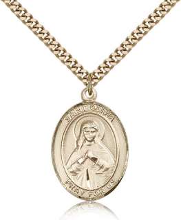 St 12K Gold filled Saint Olivia Medal 1in Pendant Neck  