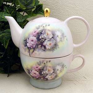 Victorian Pink Cottage Rose ~ Tea 4 One ~ Stacked Teapot  