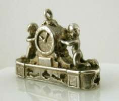 FINE Vintage English STERLING Silver Ormolu MANTLE CLOCK Charm CHERUBS 