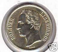 1945 Venezuela 2 Bolivares Silver Coin   RARE  