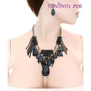  Rock Chic Fashion Navy Blue Crystals Necklace & Earring 