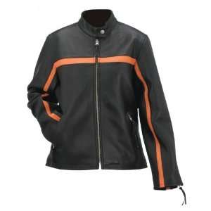  Ladies Genuine Leather Black/Orange Racing Jacket 