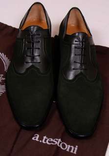 AMEDEO TESTONI SHOES $2155 DK GREEN SUEDE/LEATHER HANDMADE OXFORD 11.5 