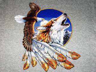 NATIVE AMERICAN EAGLE AND WOLF T SHIRT GRAY SIZE MEDIUM NEW  