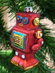 New Red Robotic Outter Space Ship Robot Glass Ornament  