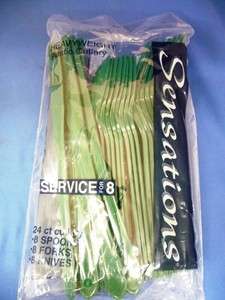24 Green Plastic Utensils Silverware Cutlery # 43082  