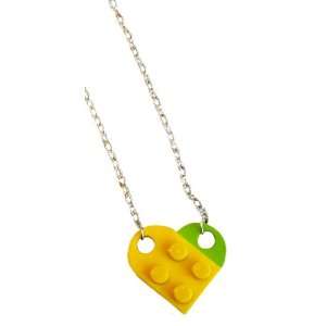   Interchangeable Upcycled LEGO Heart Necklace Lime and Yellow Jewelry