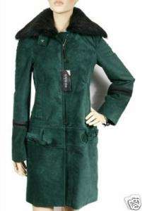 GUCCI GREEN SUEDE LEATHER COAT WITH FUR COLLAR  