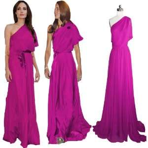   Hot Pink Chiffon One shoulder Long Formal Prom Gown Evening Dress