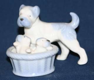 Vintage Pale Blue White Terrier Dog Basket Puppy Dogs  