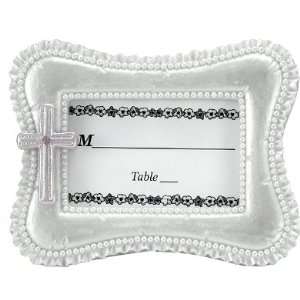 Pearlized Photo Frame with Pink Cross & Rhinestone   Girl Christening 