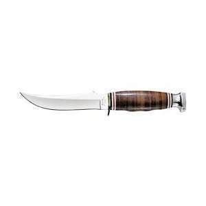 Plain Blade Skinner Fixed Knife, Stacked Leather Handle w/Finger 