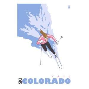  Vail, Colorado, Stylized Skier Premium Poster Print, 24x32 