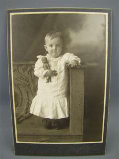 Antique Cabinet Card Photo Adorable Child Holding Doll  