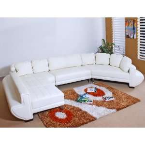 Ultra Modern White Full Leather Sectional Sofa Set 