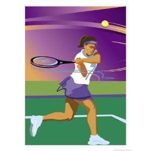  A Female Tennis Player Swinging at a Tennis Ball Giclee 