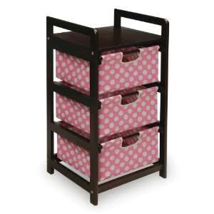    Espresso Three Drawer Hamper/Storage Unit   Pink/Polka Dots: Baby