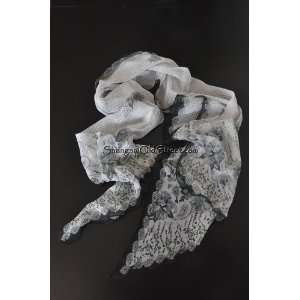   Silk Hand Painting Long Scarf Shawl with Vivid Vibrant Colors   White