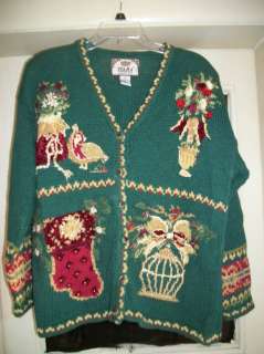 Womens size L Tiara International Ugly Christmas Cardigan Sweater 