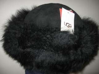UGG AUSTRALIA Black Plush Fur Cuff HAT Medium  
