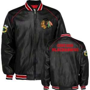  Chicago Blackhawks Faux Leather Varsity Jacket Sports 